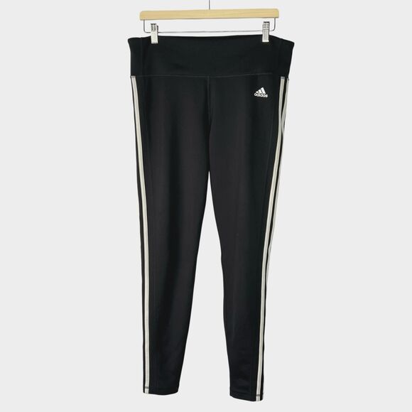 Adidas Climalite Women’s 3 Stripes Active Stretch Legging Size XL Black White - Picture 1 of 15